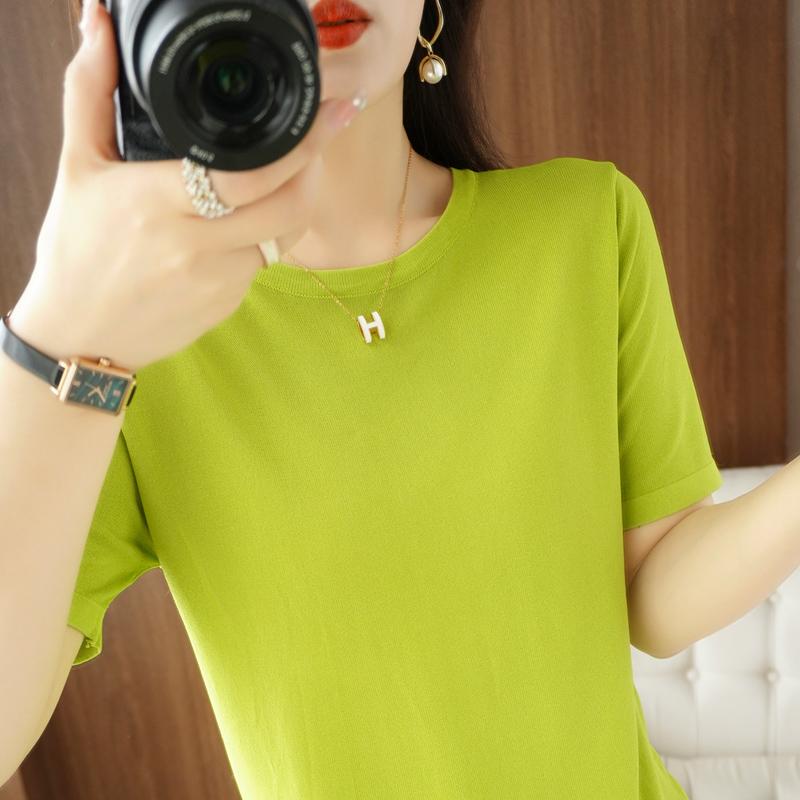 Женская вязаная футболка MODERN NEW SAGA, летняя вязаная рубашка, футболки с короткими рукавами, пуловер с круглым вырезом, вязаные топы
