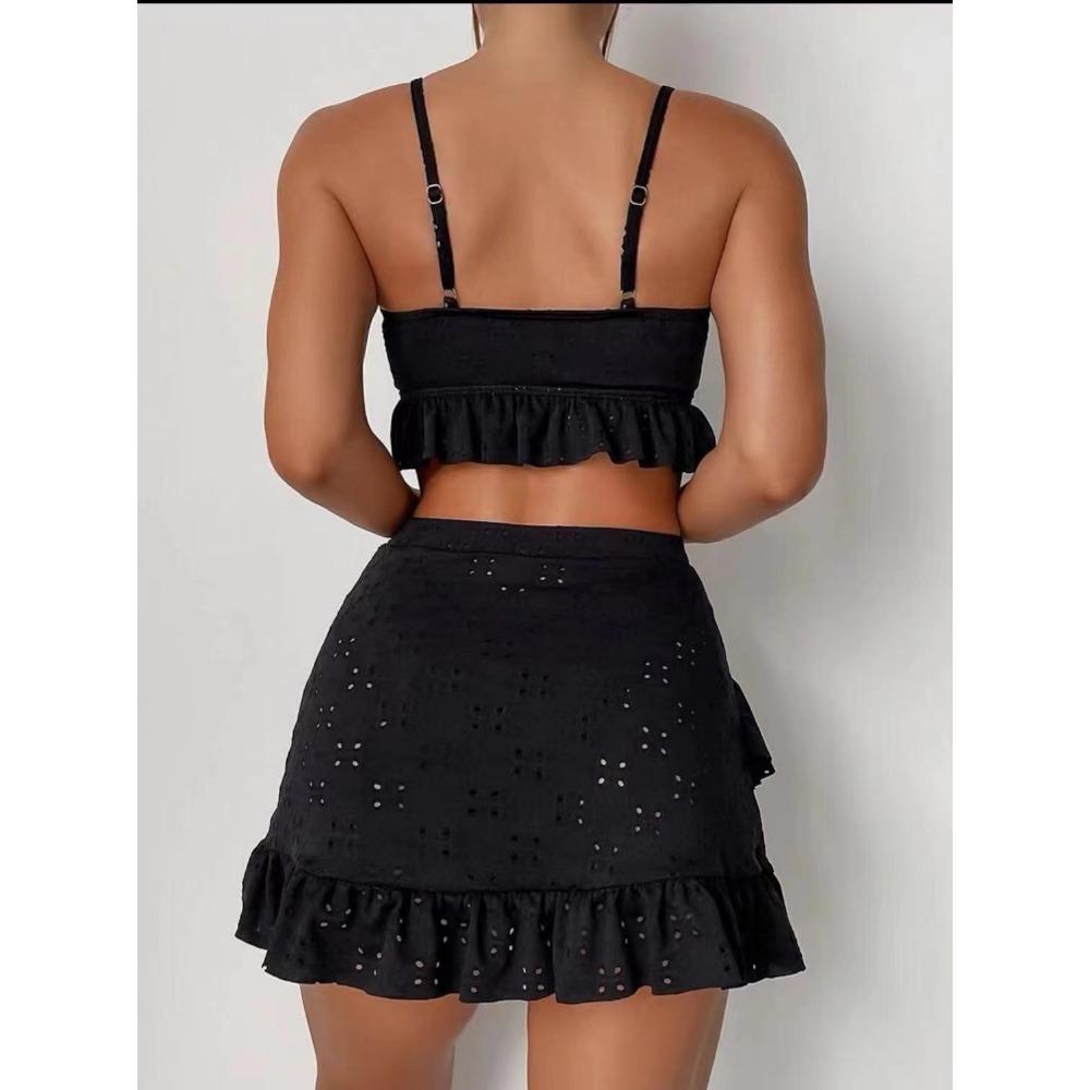 Европейский и американский купальник с юбкой-разделителем на бедрах, трехсекционный купальник-бикини на бретелях