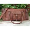 Men's Brown Vintage Genuine Travel Luggage Duffle Gym Bags Brown Goat Leather