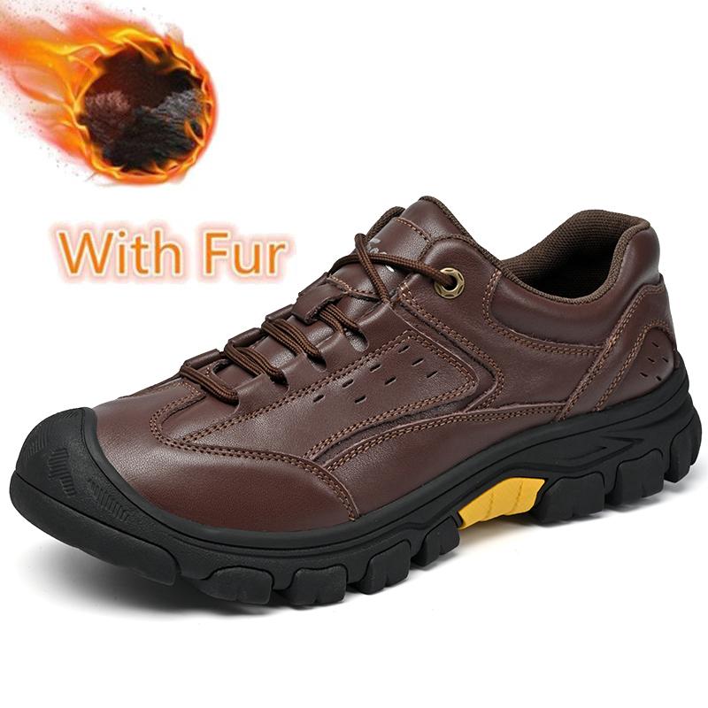 Мужские теплые зимние ботинки из натуральной кожи, модные уличные мужские кроссовки, мужские походные ботинки на шнуровке, нескользящие мужские повседневные ботинки для снега