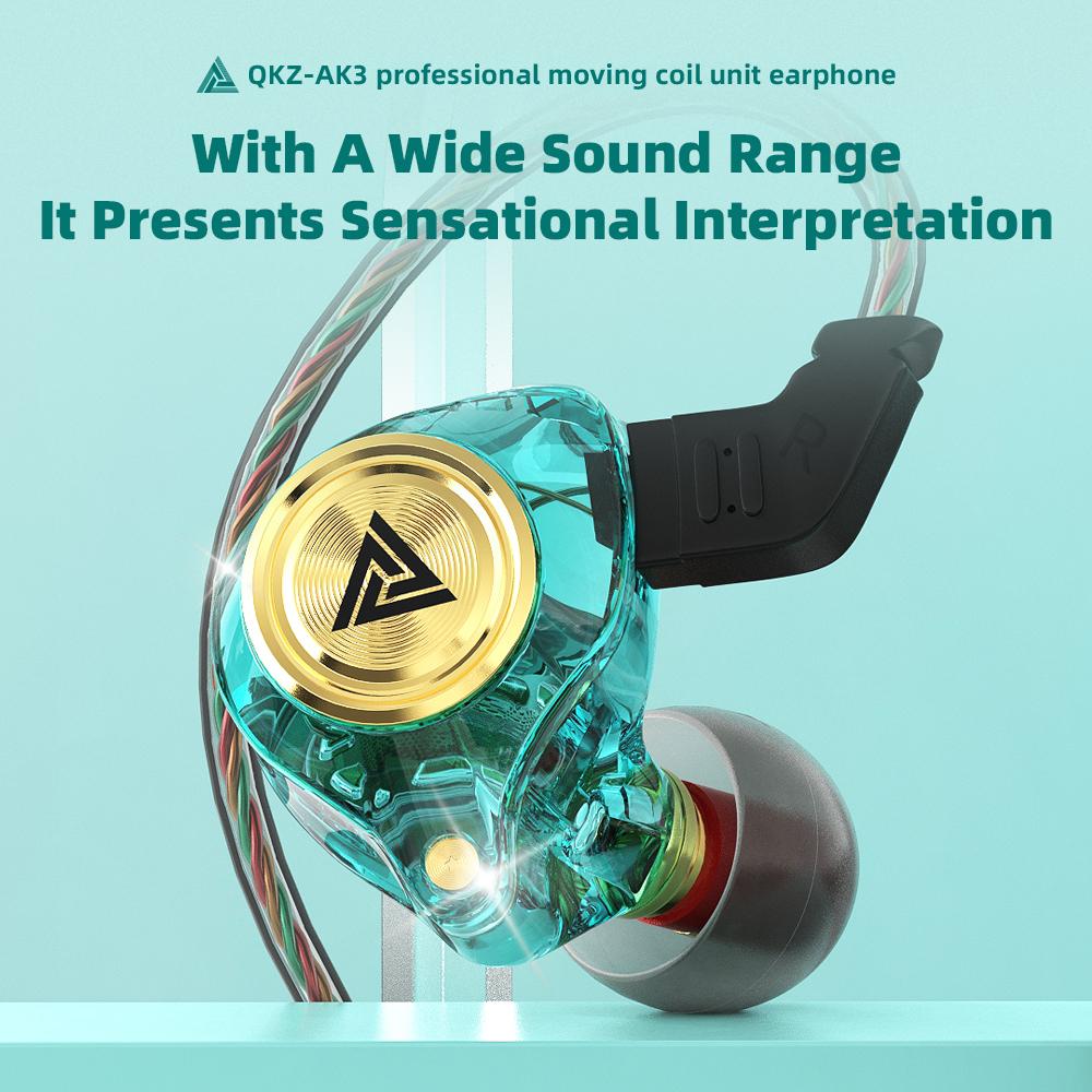 QKZ AK3 FiLe Wired Earphone with Microphone HiFi Music Monitor Bass Headphones Noise Cancelling Headset For Sport Gaming Earbuds