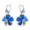 Buyee 925 Sterling Silver Big Clip Earring Elegant Blue Enamel Flower Earring for Woman Girl Wedding Fine Jewelry Earring