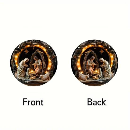 Рождественская сцена Рождественский орнамент Круглый акриловый Святое семейство подвесные украшения для Рождества Декор для дома, двери, стены, окна