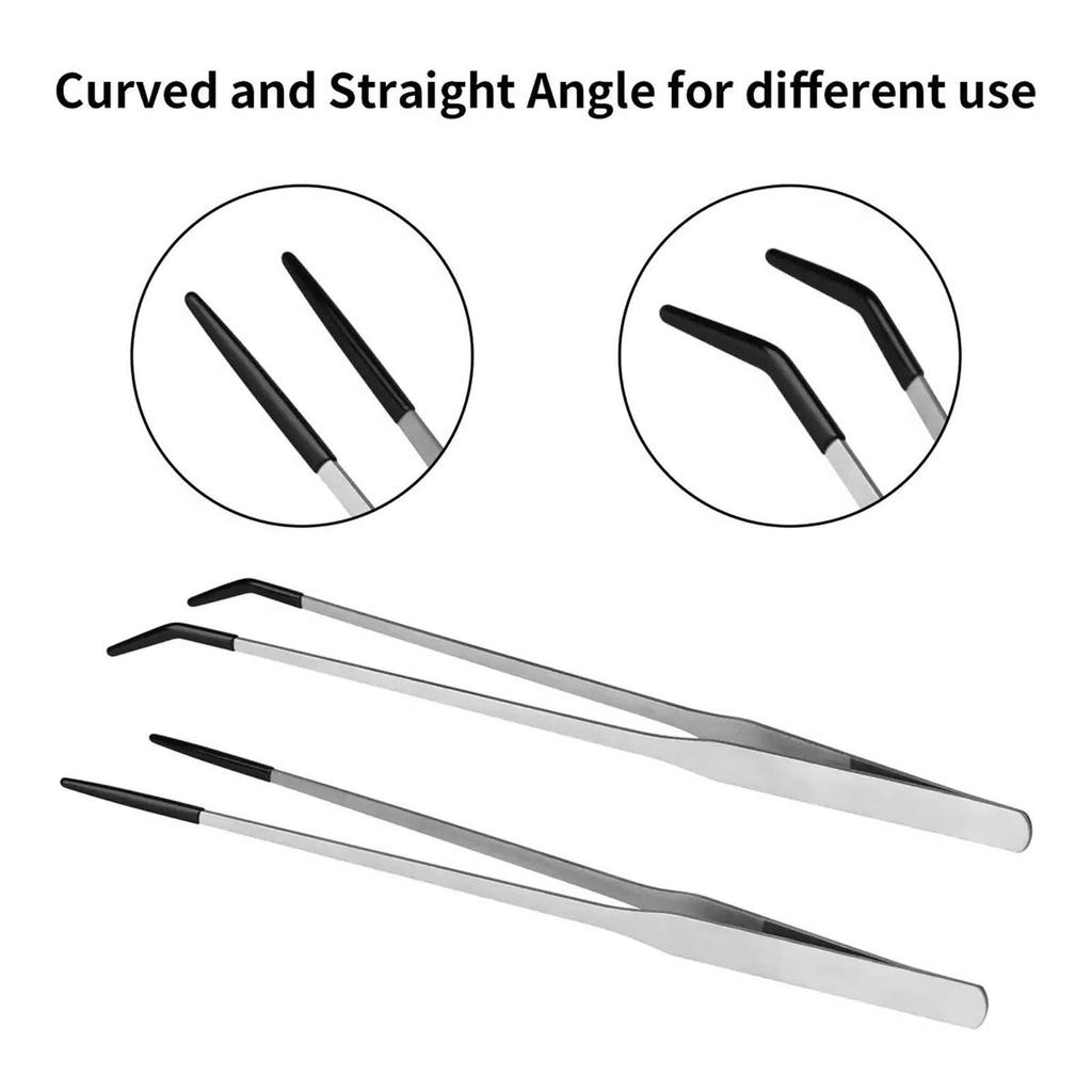 1set/2Piece Steel Reptile Feeding Tongs Straight & Curved Long Tweezers With NonSlip Tip For Precise Handling Use
