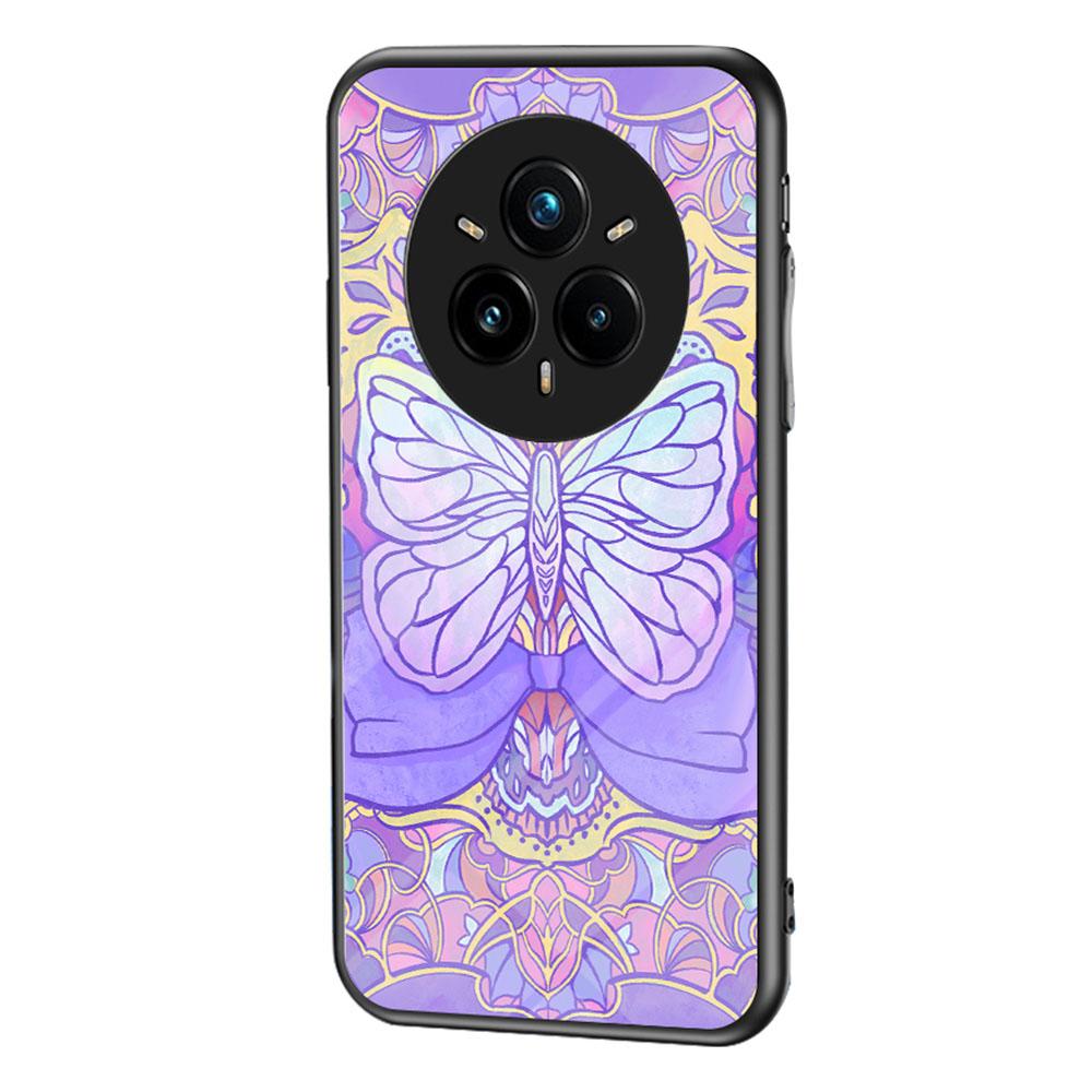 For Realme 14 Pro+ 5G Case Butterfly Pattern TPU+Tempered Glass Protective Phone Cover