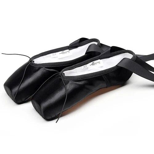 Профессиональные балетки-пуанты, парусиновые атласные розовые, черные, красные балерины для танцевальных выступлений с подушечкой для носка