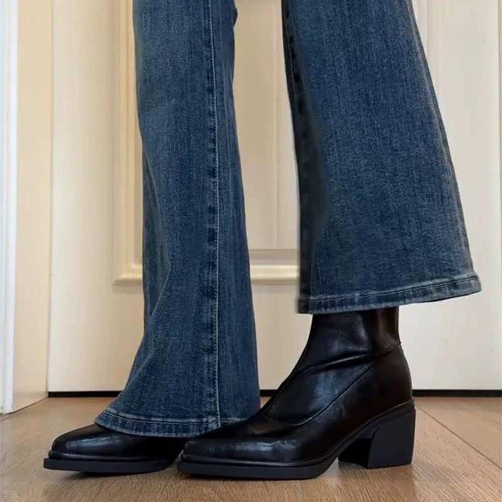 Pointed Tip Thick Sole Winter Fashion Zipper Sexy Simple Women's Boots Waterproof Platform Comfortable Women's High Heels