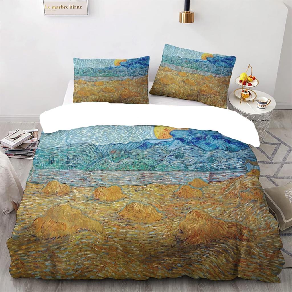 Пододеяльник размера «Квин» Ван Гог «Цветущий абрикос» Комплект постельного белья с 2 наволочками Узорчатый пододеяльник Мягкая легкая микрофибра