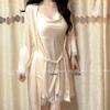 Women's Ice Silk Sling Pajama and Robe Set - Slim Fit Spring/Autumn Lingerie Nightdress