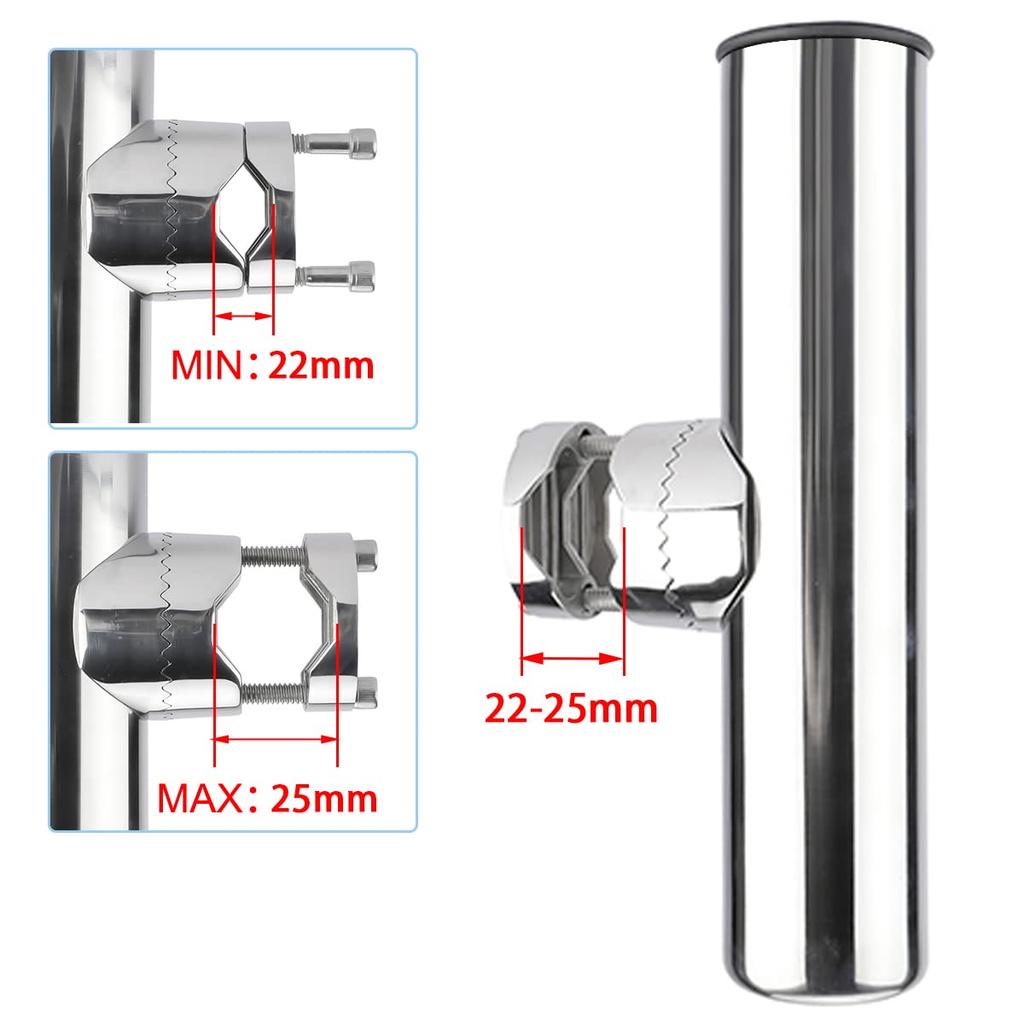 Amarine-made Stainless Steel Boat Rod Holder, Clamp-On Rod Holder, Set of 4, Adjustable Angle, Includes Hex Wrench (22-25mm / 7/8-1 Inch, 4 Pieces)