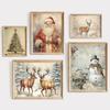 Vintage Rustic Christmas Santa Claus Pine Tree Reindeer Poster and Prints Canvas Printing Wall Art Picture for Living Room Decor