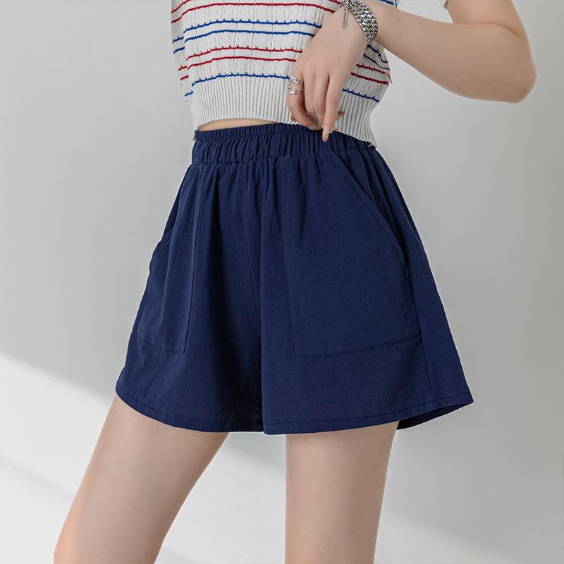 Женские летние хлопковые льняные брюки, однотонные широкие шорты с эластичной резинкой на талии