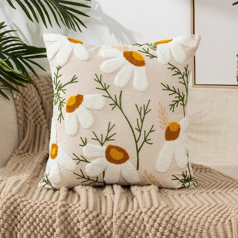 Pack of 2 Embroidered Flower Pillow Cover Boho Throw Pillow Covers 18x18 Inch Pillow Covers Pillow Covers for Couch Sofa Bedroom Living Room