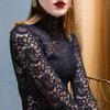 Women Bottoming Top Slim Fit High Collar Long Sleeve Hollow Out Solid Color Daily Collocation Thin