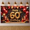 Фон для 60-летия Блестящее золотое покрытие Баннер «Счастливого 60-летия» Фотозона для дня рождения Элементы в виде бокалов для шампанского