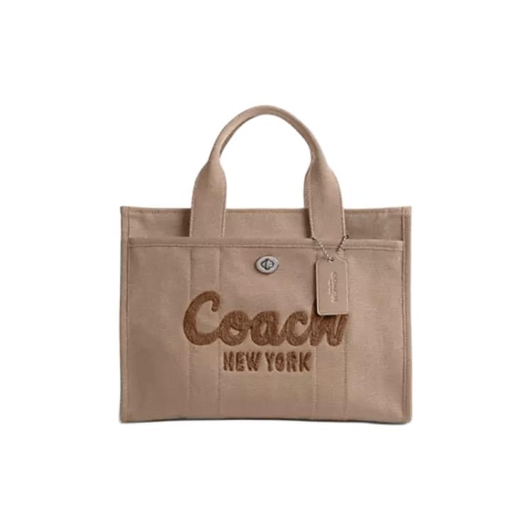 Coach Канвасная сумка-тоут с атласными деталями, Сумка для покупок, Женская сумка через плечо, Большая, Коричневая CP158-LHVRA