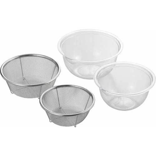 Yoshikawa New Kitchen Basic SJ2965: Set of 4 Microwave-Safe Colanders (17cm Bowl, 15cm Bowl, 15cm Colander, 13cm Colander), Made in Japan, Dishwasher-