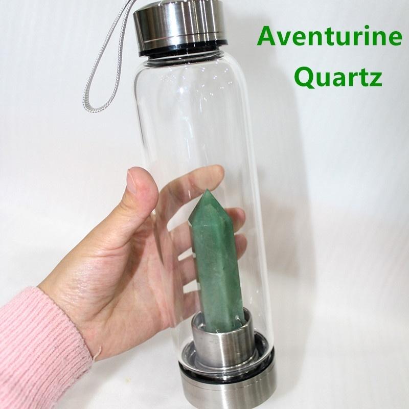 Бутылка с лечебной водой из натуральных кристаллов 550 мл, крышка из нержавеющей стали 304, флюорит, кварцевый камень, палочка, энергетическая стеклянная бутылка, чашка для воды