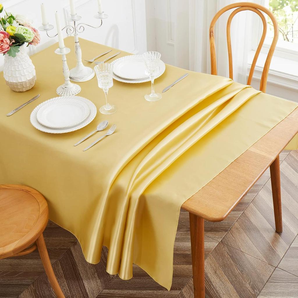 Table Cover Satin Tablecloth Soft Overlay Wedding Satin Large  Bright Smooth Silk Rectangle Christmas Banquet Anniversary Dining Party Table Decor