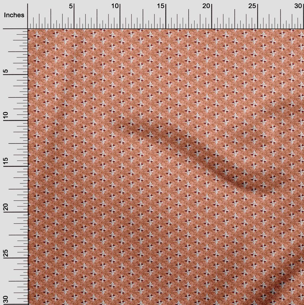 oneOone Cotton Flex Dark Peach Orange Fabric Leaves & Floral Block Sewing Craft Projects Fabric Prints By Yard 40 Inch