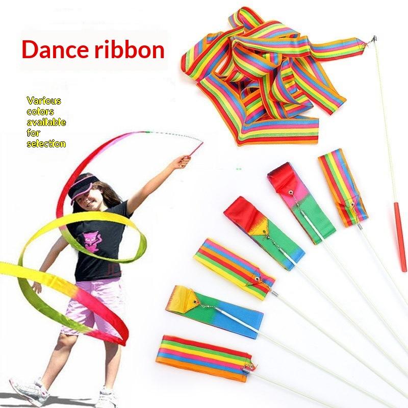 NEW 4m Artistic Gymnastics Ribbon With Rod Colorful Children Dance Ribbon Toys Outdoor Sports Toys Performance Props Kids Gifts