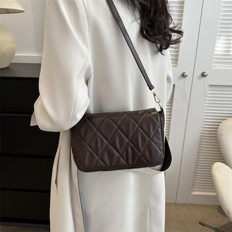 Осень и зима ретро 2025 новая повседневная мода простая ромбовидная вышивка нить одно плечо женская сумка кроссбоди маленькая квадратная сумка