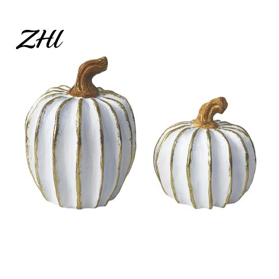 Halloween Display Props Fall Pumpkin Decor, White Gold Thanksgiving Decorative Pumpkin, Resin Pumpkins Holiday Gift for Home Figurine, Statues