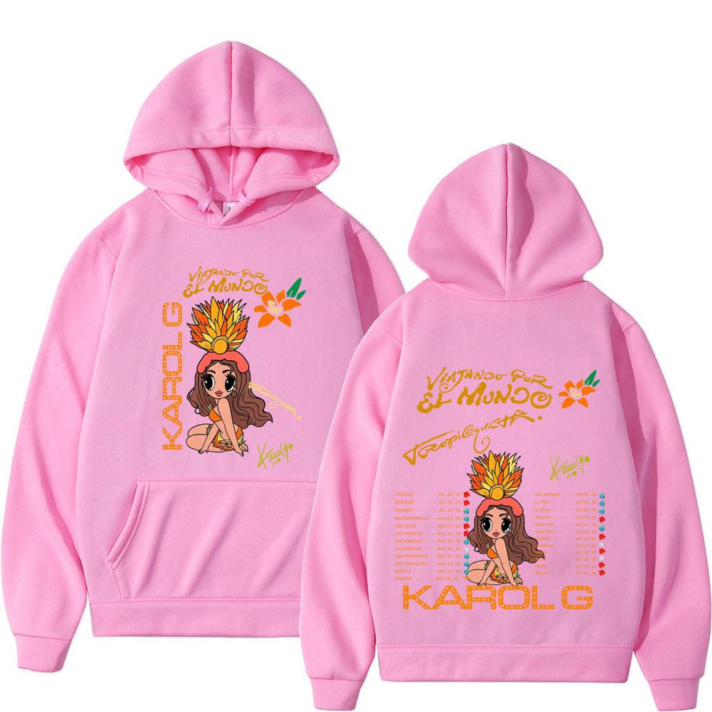 Karol G Viajando Por El Mundo Tropitour 2026 Print Hoodie Men Women Aesthetic Trend Pullover Long Sleeves Casual Sweatshirts Top