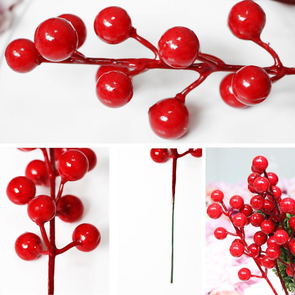 Ягодные пики - 24 искусственных стебля красных ягод, красные украшения для рождественской елки 9,45 дюйма для рождественской елки, домашнего декора