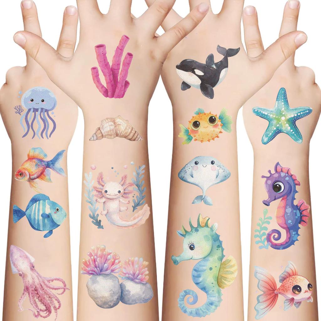 New Children's Cartoon Marine Animal Tattoo Stickers Waterproof Sweat Fun Underwater Party Temporary Stickers