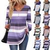 Women's Casual Fashion V-Neck Button Striped Long Sleeve Top