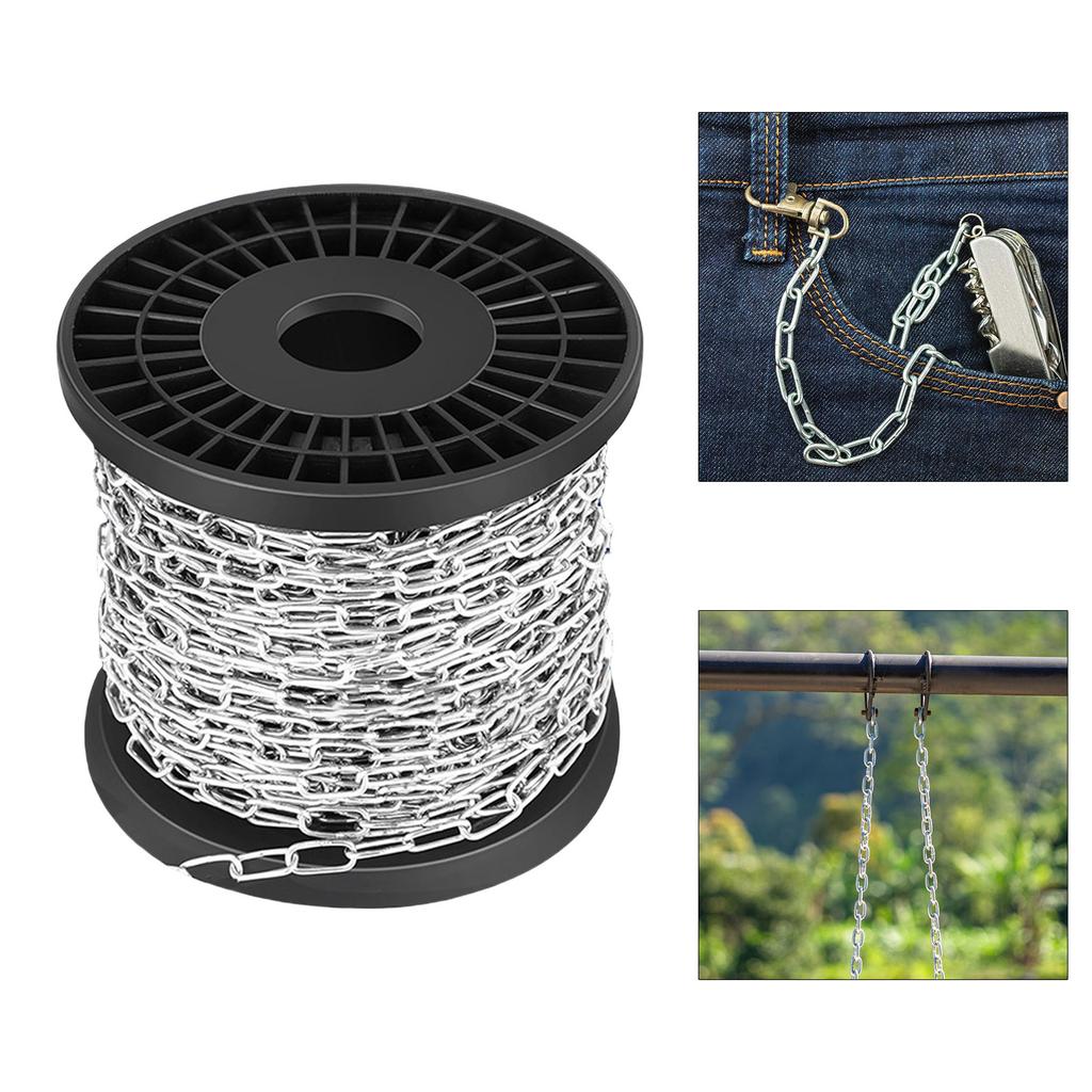 Практичная 100-сантиметровая рулонная цепь из оцинкованной стали серебристого цвета для подвешивания кормушек для птиц, потолочных светильников, произведений искусства и цветочных горшков