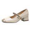 Color matching small square head single shoes women's shoes versatile thick heel shoes light mouth Mary Jane shoes one-word buckle new leather shoes