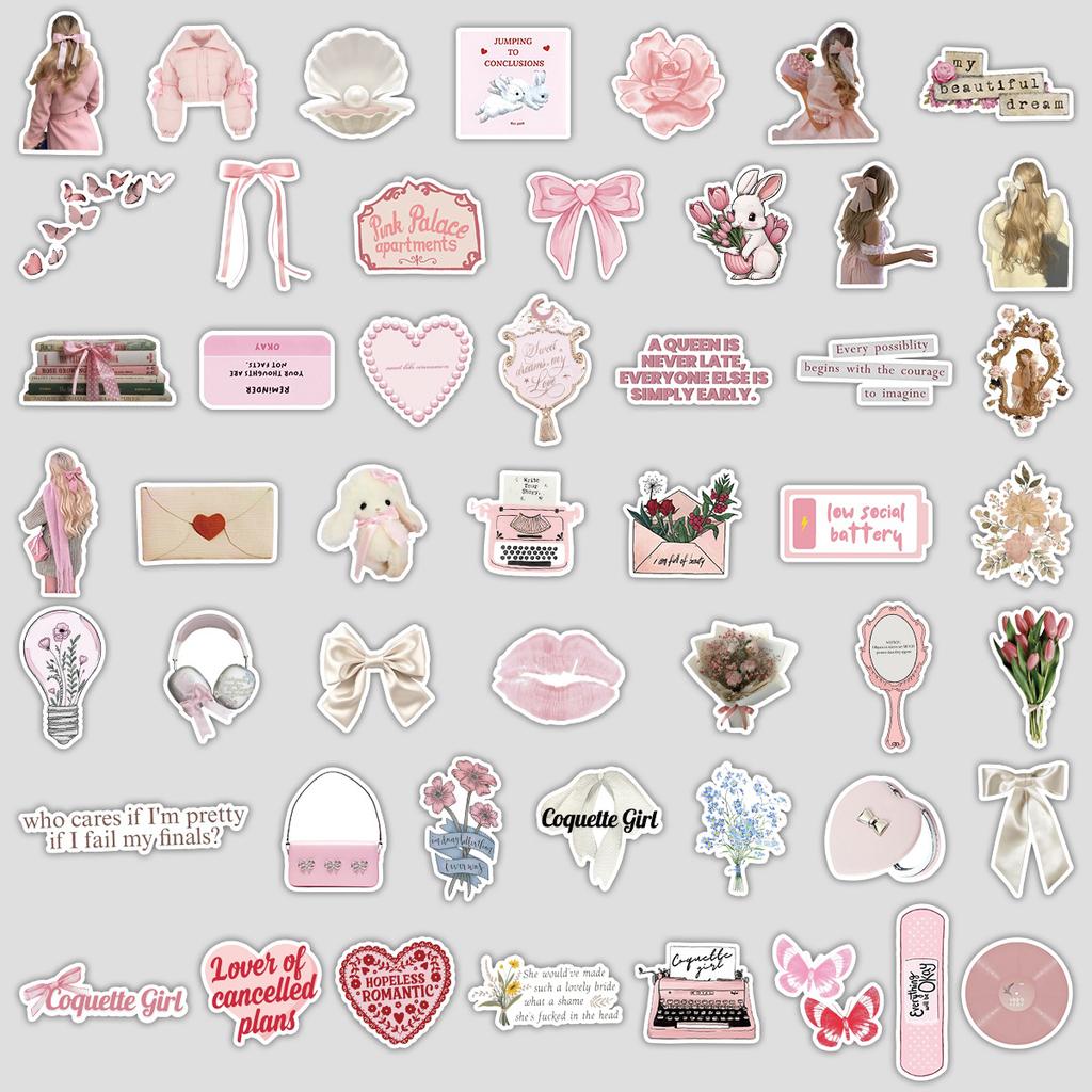 50 Nordic Style Coquette Girl Graffiti Stickers Water Cup Computer Waterproof Decorative Stickers Stationery Stickers