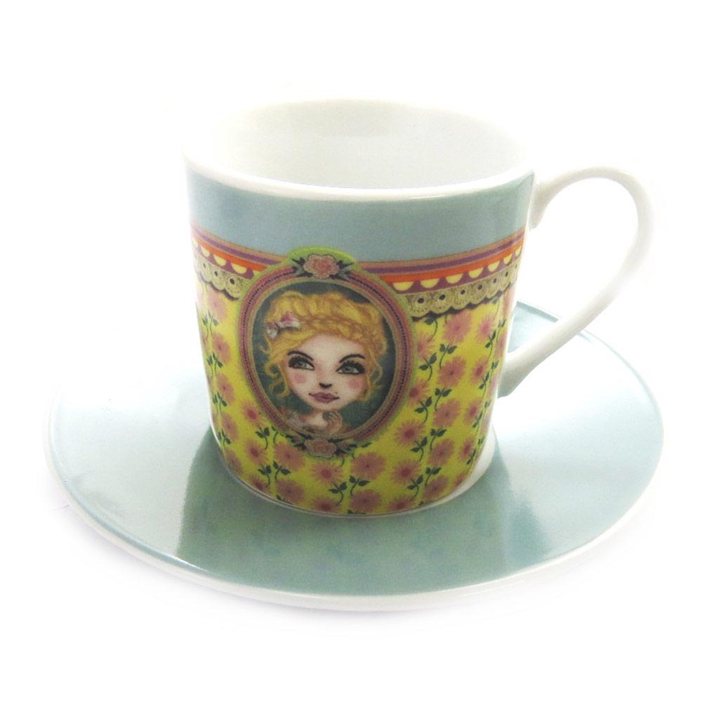 Lili Petrol [M9874] - Box of 2 Coffee Cups 'Lili Petrol' Pink Green (Chloé) - 5x6 Cm