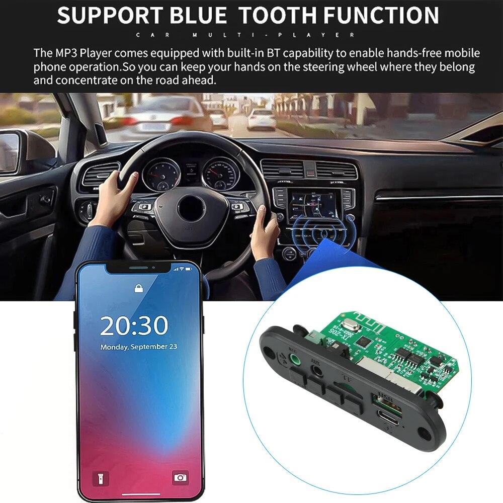 3.7V-5V Bluetooth 5.0 MP3 Decoder Board 2*3W Amplifier Support Hands-free Call Audio Recording USB TF FM Radio Car Mp3 Music Player Speaker