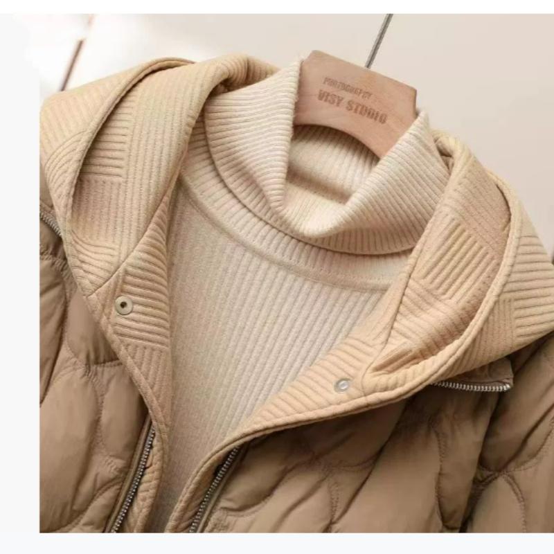 Hooded Padded Jacket Women's Short Fake Two-piece Down Padded Jacket Women's Loose Fashion Thick Padded Jacket Trend