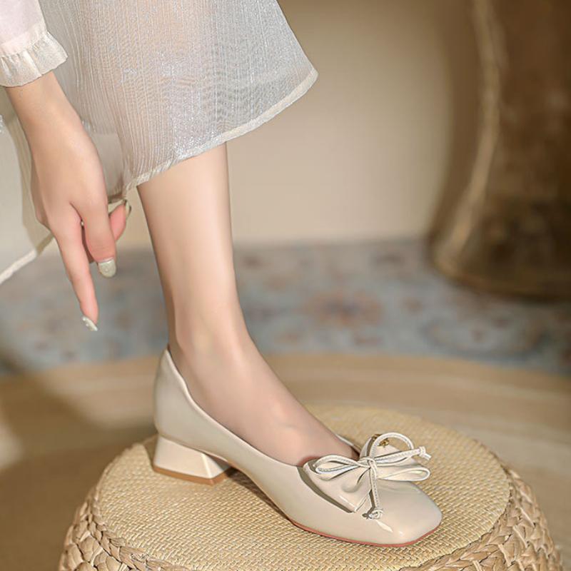 Модная черная кавайная женская летняя обувь на низком каблуке с квадратным носком, милая элегантная обувь с бантом для женщин 2025, красные туфли на высоком каблуке