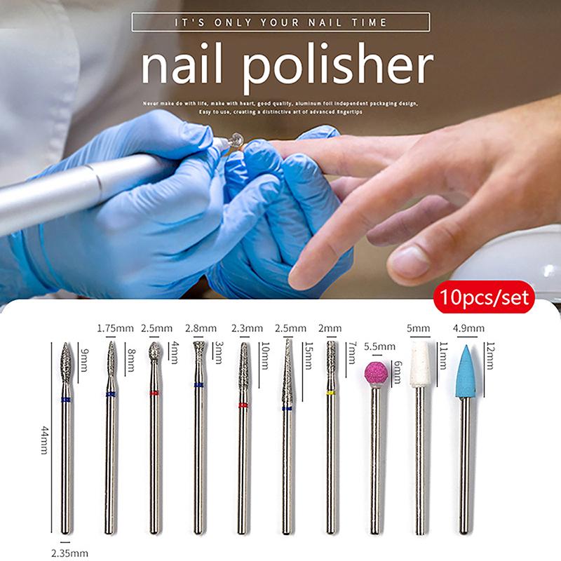 10pcs Nail Drill Bit Rotary Electric Milling Cutters for Pedicure and Manicure, Files Cuticle Burr Nail Tools Accessories