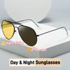 Retro Metal Frame Yellow Lens Night Vision Sunglasses Men Oversize Night Driving SunGlasses Outdoor UV400 Color Changing Goggles