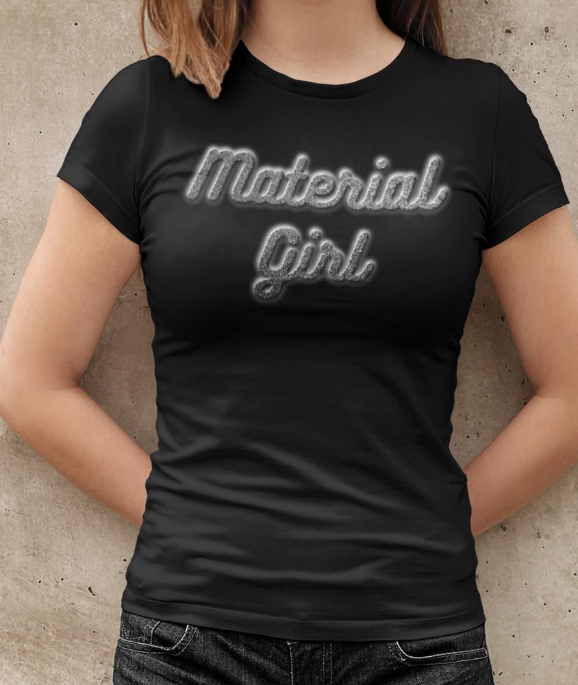 Material Girl 80s T-Shirt GLITTER EFFECT Ladies Retro Party 1980s Womens Madonna