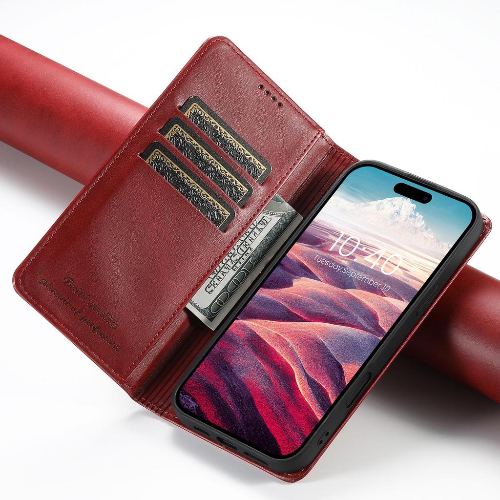 Кожаный чехол-книжка для iPhone 17 Pro Max и Samsung S25 Ultra со слотом для карт и подставкой