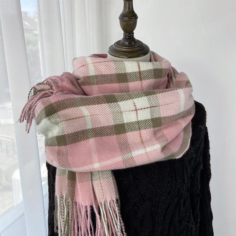 Scarf Women's Autumn and Winter New Plaid Scarf European and American Tassel Versatile Warm Thickened Shawl
