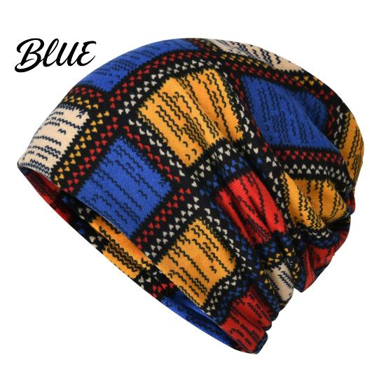 Versatile Lazy Style Hair Tie Women's Geometry Print Slouchy Hat Casual Soft Stretch Skull Colorful Geometric Pattern Hat Cap Warm Cancer