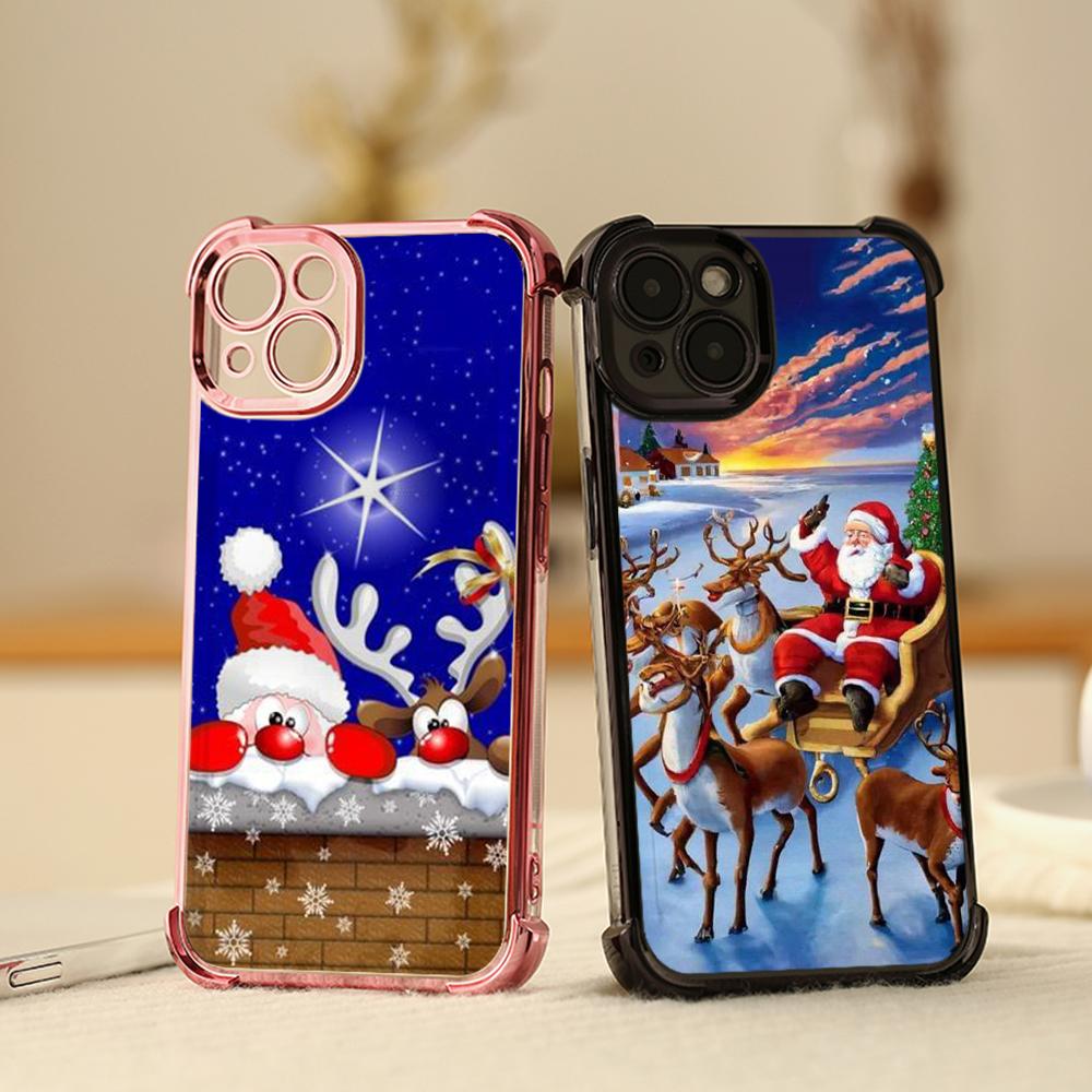 Чехлы для телефонов Ae111 Merry Christmas design с гальваническим покрытием из ТПУ для Xiaomi 11 Lite 5G Redmi Note 13 11 Pro 12C 9S 14C Huawei с защитой на четыре угла