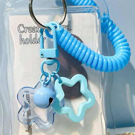 ID Badge Holder with Keychain And Spring Rope Silicone Card Sleeve with Clear Window Photo Card Protective Case with Bell Decor