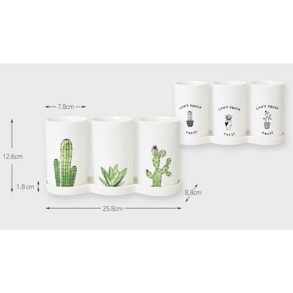 Happy Life Cactus Cutlery Holder (3 Pieces), Mixed Colors, 1 Set, Korean Popular Tableware