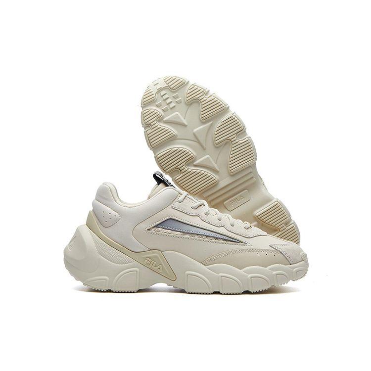 Fila Smasher Ткань Двухслойная Коровья кожа Удобные Универсальные Низкие Кроссовки Папины Кроссовки Женские кроссовки Бежевый F12W134144FAN