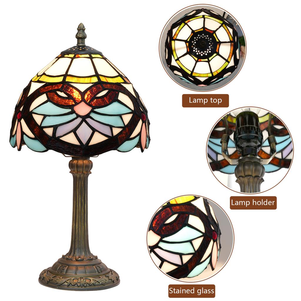 8-дюймовая настольная лампа в стиле барокко, витражный абажур, винтажная настольная лампа, маленькая прикроватная лампа, для спальни, гостиной, офиса, для чтения