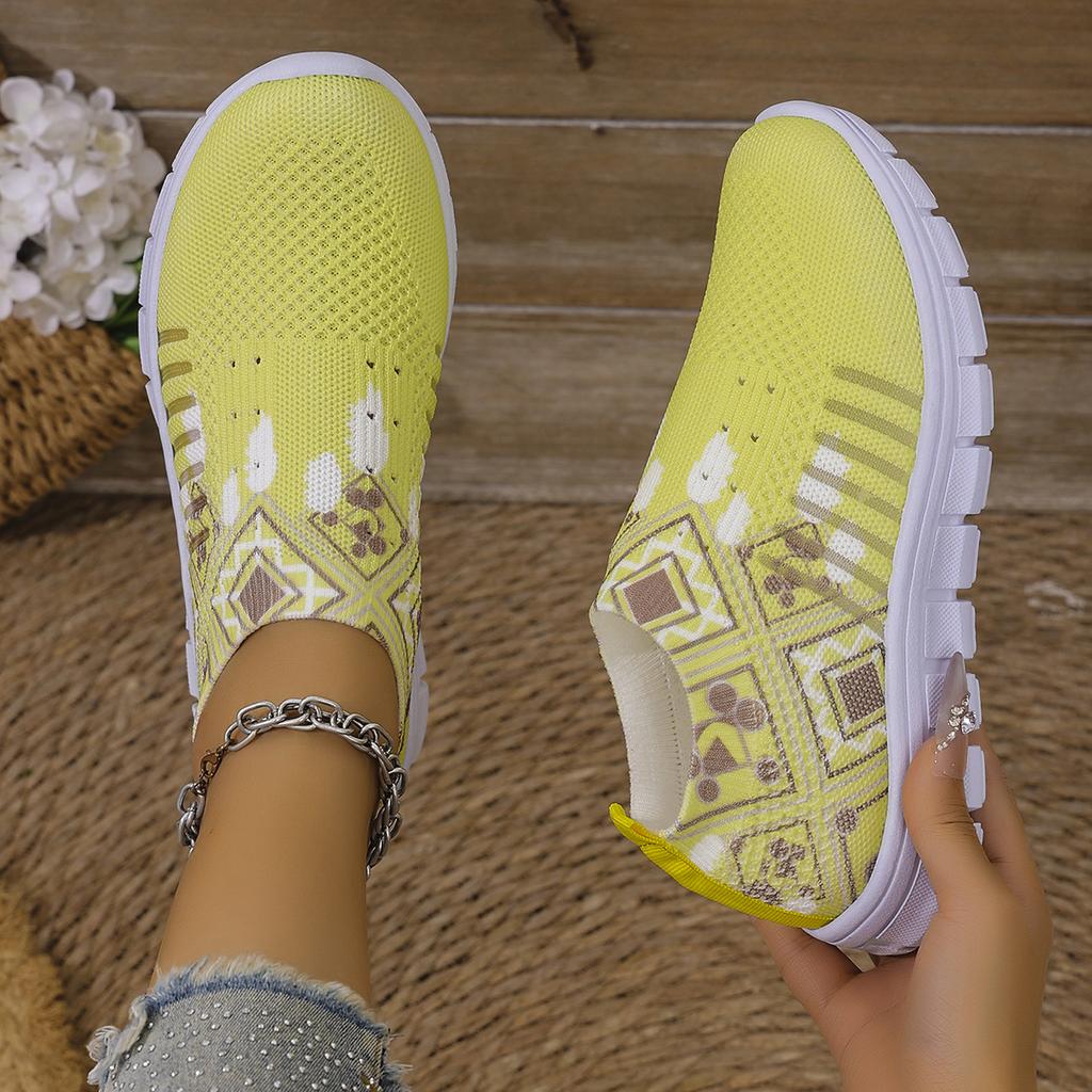 Fashion Women Sneakers Knitted Mesh Breathable Sneakers Women Fashionable Lightweight Lace Up Shoes Trendy Walking Flat Shoes Women